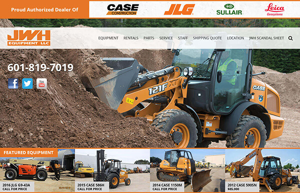 Thumbnail of the website design mockup for JWH Equipment