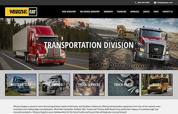 Thumbnail of the website design mockup for Whayne Trucks
